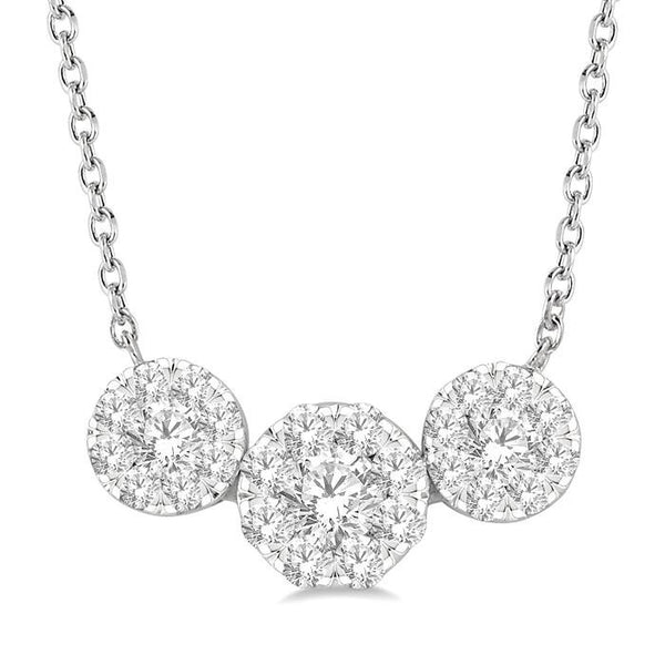 3/4 Ctw 3-Stone Shine Bright Round Cut Diamond Necklace in 14K White Gold