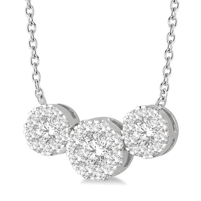 3/4 Ctw 3-Stone Shine Bright Round Cut Diamond Necklace in 14K White Gold