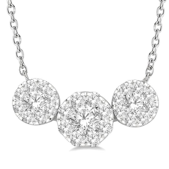 3/4 Ctw 3-Stone Shine Bright Round Cut Diamond Necklace in 14K White Gold