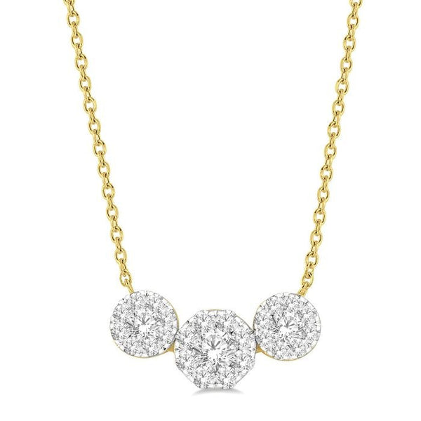 3/4 Ctw 3-Stone Shine Bright Round Cut Diamond Necklace in 14K Yellow and White Gold