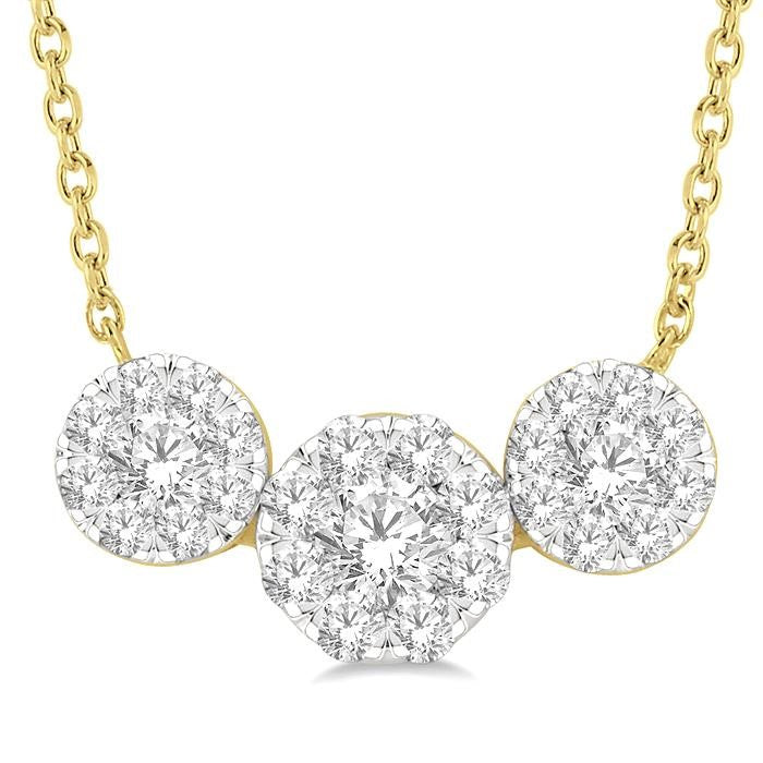3/4 Ctw 3-Stone Shine Bright Round Cut Diamond Necklace in 14K Yellow and White Gold