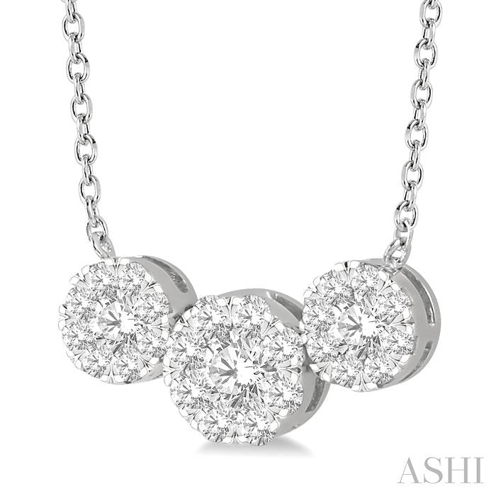 3/4 Ctw 3-Stone Shine Bright Round Cut Diamond Necklace in 14K White Gold