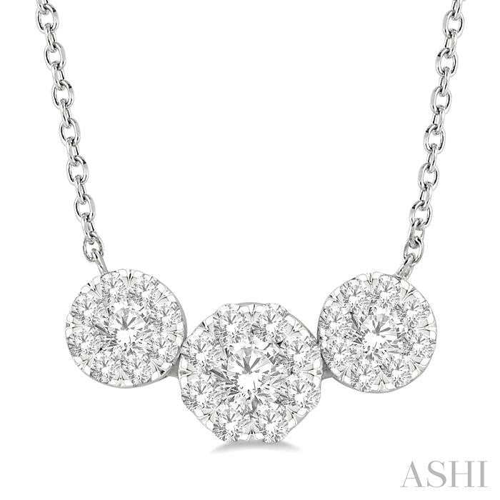 3/4 Ctw 3-Stone Shine Bright Round Cut Diamond Necklace in 14K White Gold