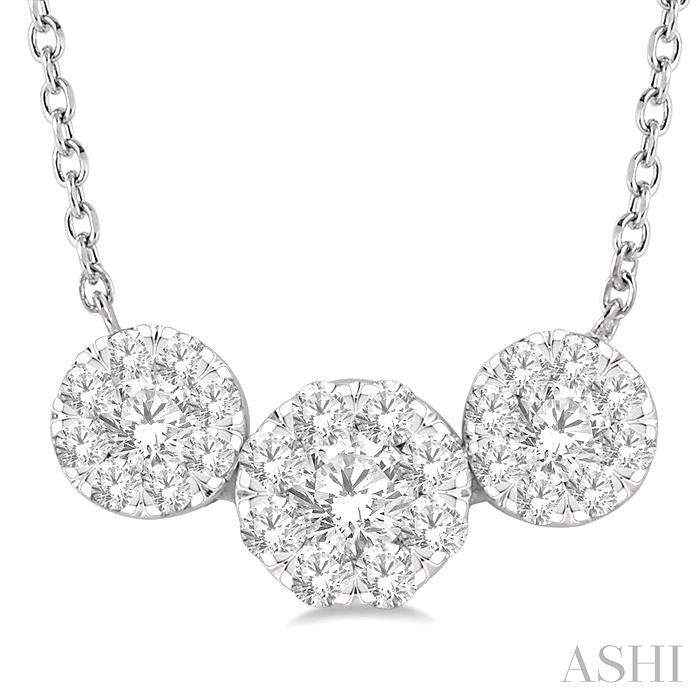 3/4 Ctw 3-Stone Shine Bright Round Cut Diamond Necklace in 14K White Gold