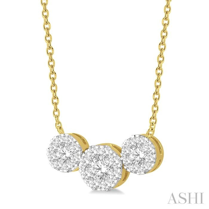 3/4 Ctw 3-Stone Shine Bright Round Cut Diamond Necklace in 14K Yellow and White Gold