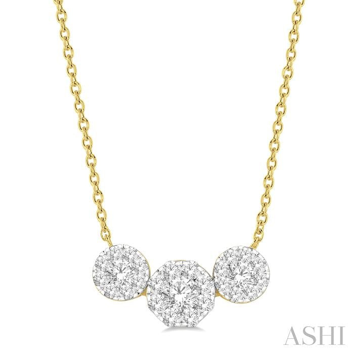 3/4 Ctw 3-Stone Shine Bright Round Cut Diamond Necklace in 14K Yellow and White Gold