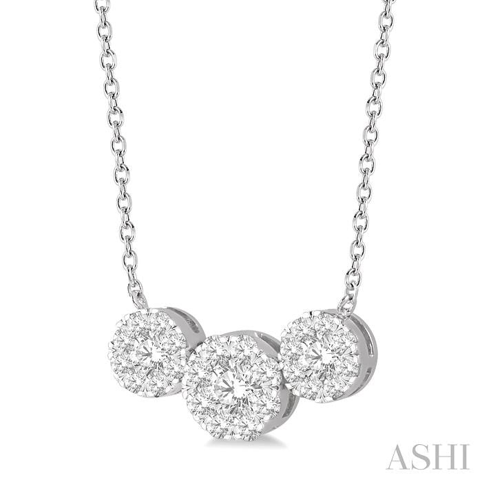3/4 Ctw 3-Stone Shine Bright Round Cut Diamond Necklace in 14K White Gold