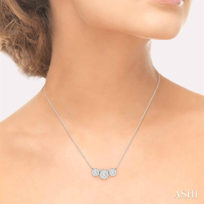 3/4 Ctw 3-Stone Shine Bright Round Cut Diamond Necklace in 14K White Gold