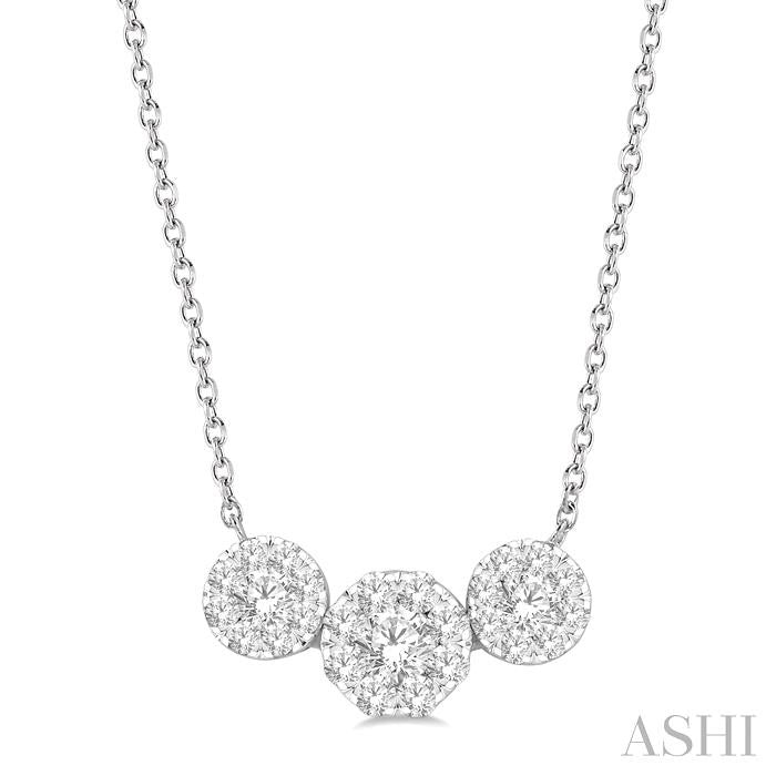 3/4 Ctw 3-Stone Shine Bright Round Cut Diamond Necklace in 14K White Gold