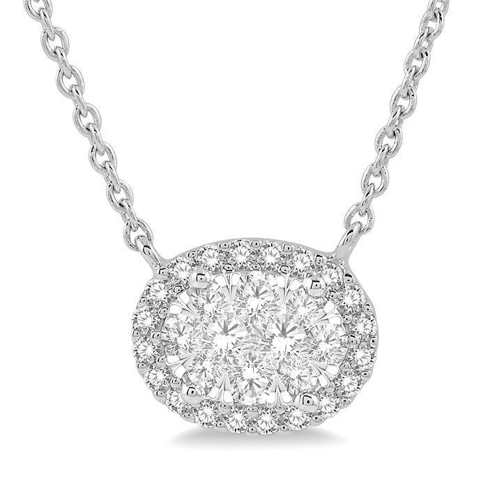 1 Ctw Oval Shape Round Cut Diamond Shine Bright Pendant With Chain in 14K White Gold