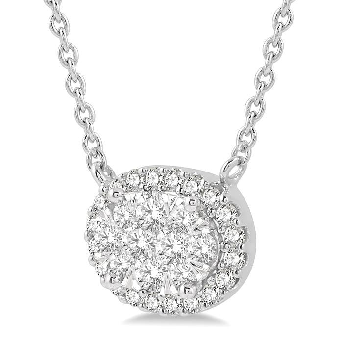 1 Ctw Oval Shape Round Cut Diamond Shine Bright Pendant With Chain in 14K White Gold