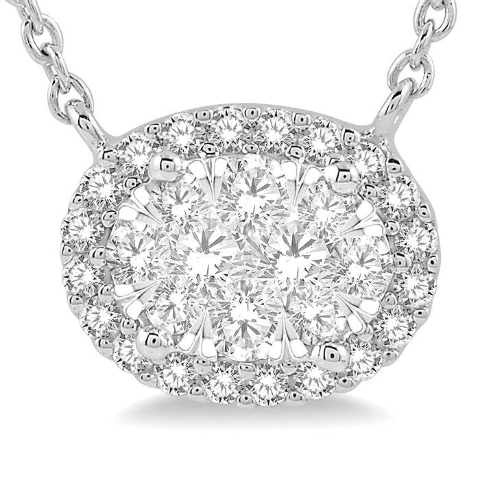 1 Ctw Oval Shape Round Cut Diamond Shine Bright Pendant With Chain in 14K White Gold