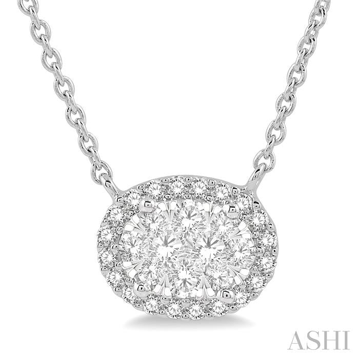 1 Ctw Oval Shape Round Cut Diamond Shine Bright Pendant With Chain in 14K White Gold