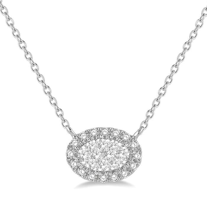 1/2 Ctw Oval Shape Round Cut Diamond Shine Bright Pendant With Chain in 14K White Gold