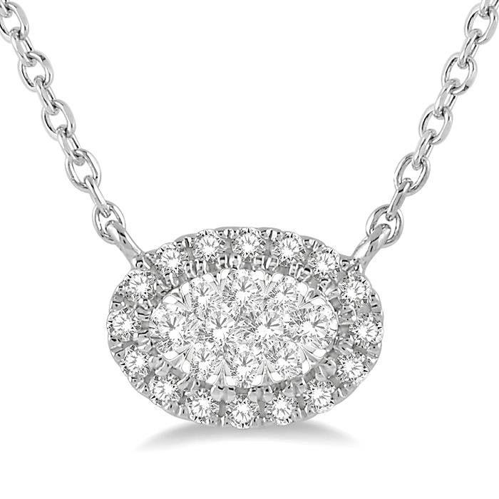 1/2 Ctw Oval Shape Round Cut Diamond Shine Bright Pendant With Chain in 14K White Gold