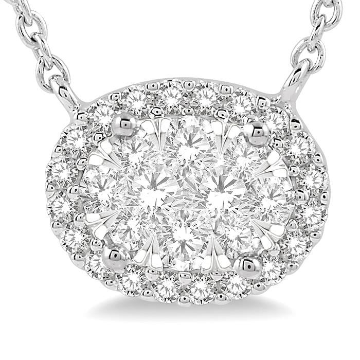 Fable Cinder Oval Shape East-West Halo Shine Bright Essential Diamond Pendant