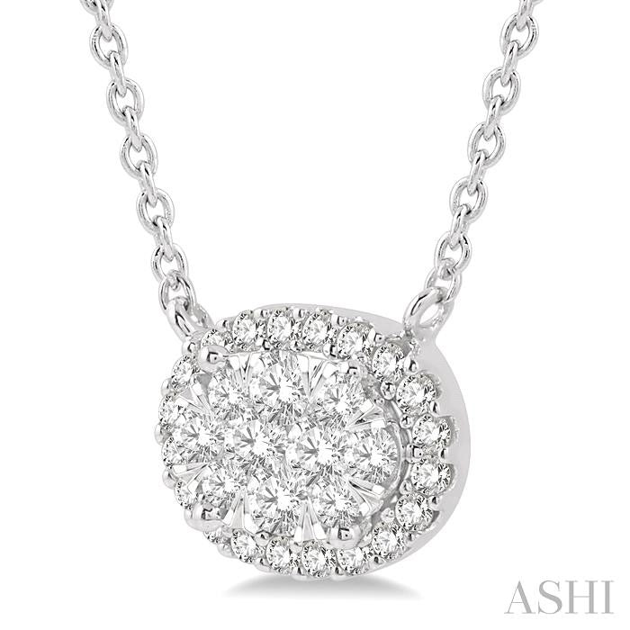 1/3 Ctw Oval Shape Round Cut Diamond Shine Bright Pendant With Chain in 14K White Gold