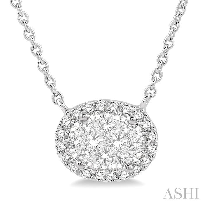 1/3 Ctw Oval Shape Round Cut Diamond Shine Bright Pendant With Chain in 14K White Gold