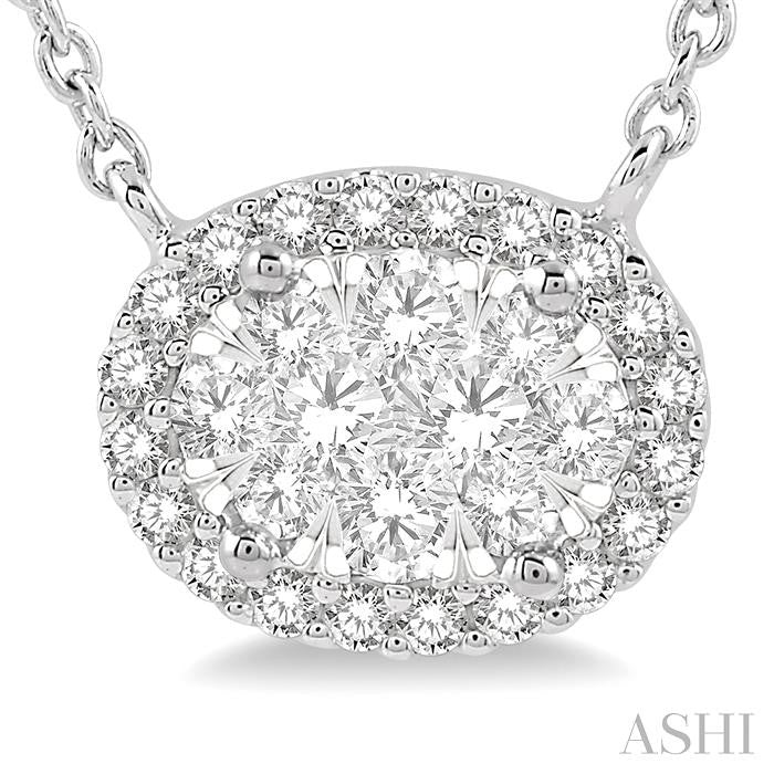 1/3 Ctw Oval Shape Round Cut Diamond Shine Bright Pendant With Chain in 14K White Gold