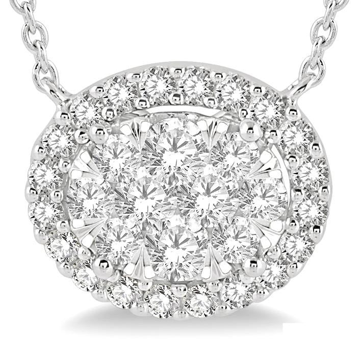 Rill Thalia Oval Shape East-West Halo Shine Bright Essential Diamond Pendant