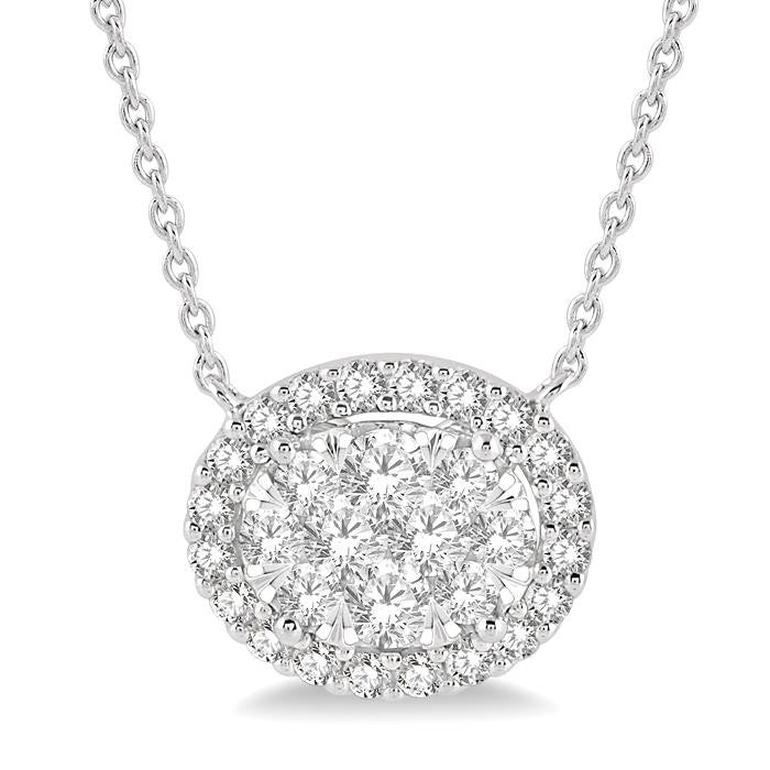 3/4 Ctw Oval Shape Round Cut Diamond Shine Bright Pendant With Chain in 14K White Gold
