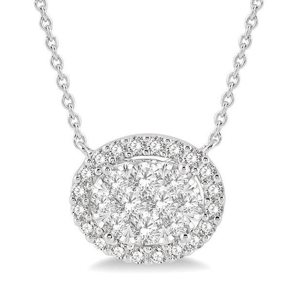 3/4 Ctw Oval Shape Round Cut Diamond Shine Bright Pendant With Chain in 14K White Gold