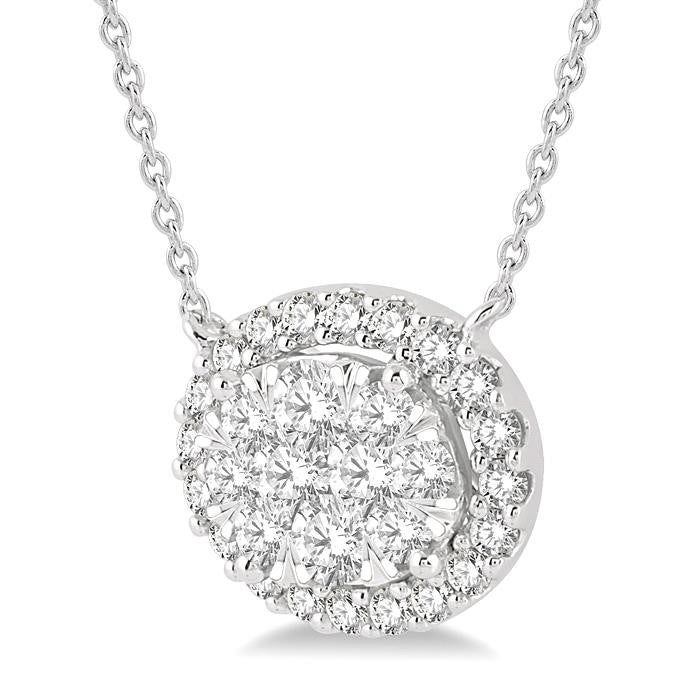 3/4 Ctw Oval Shape Round Cut Diamond Shine Bright Pendant With Chain in 14K White Gold