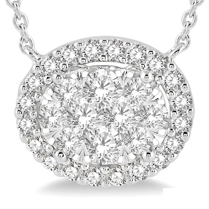 3/4 Ctw Oval Shape Round Cut Diamond Shine Bright Pendant With Chain in 14K White Gold