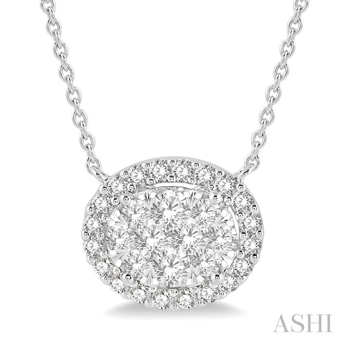 3/4 Ctw Oval Shape Round Cut Diamond Shine Bright Pendant With Chain in 14K White Gold