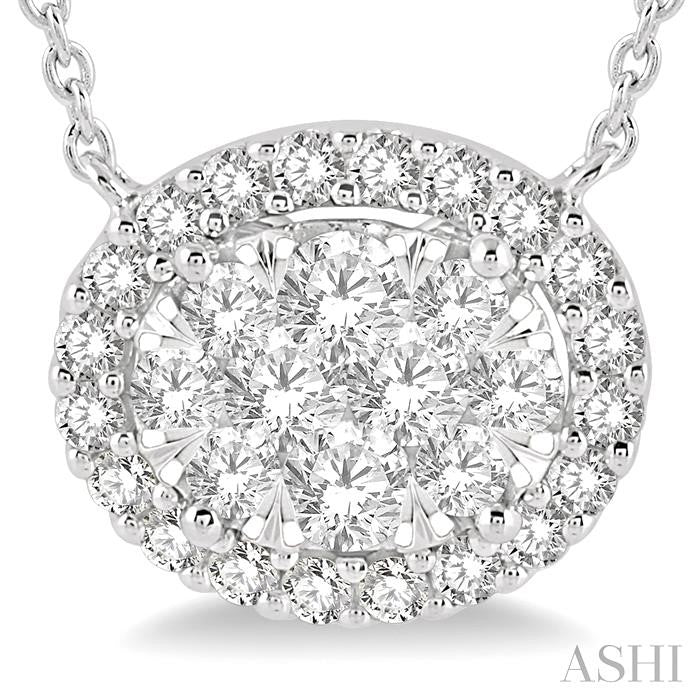 3/4 Ctw Oval Shape Round Cut Diamond Shine Bright Pendant With Chain in 14K White Gold