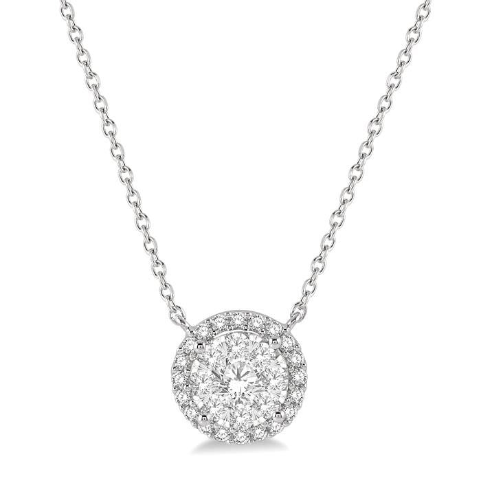 1/2 Ctw Circular Round Cut Diamond Shine Bright Pendant With Chain in 14K White Gold