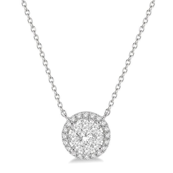 1/2 Ctw Circular Round Cut Diamond Shine Bright Pendant With Chain in 14K White Gold