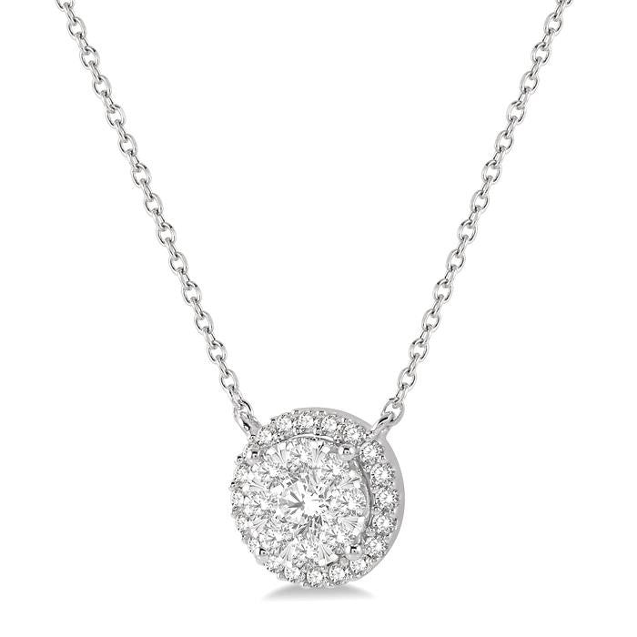 1/2 Ctw Circular Round Cut Diamond Shine Bright Pendant With Chain in 14K White Gold