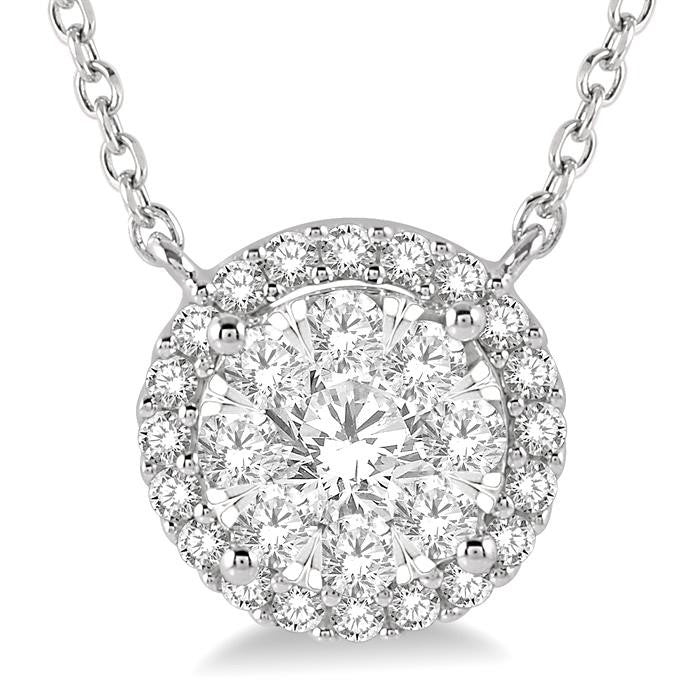 1/2 Ctw Circular Round Cut Diamond Shine Bright Pendant With Chain in 14K White Gold