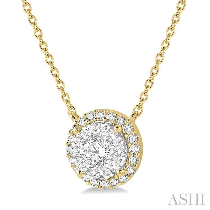 1/2 Ctw Circular Round Cut Diamond Shine Bright Pendant With Chain in 14K Yellow and White Gold
