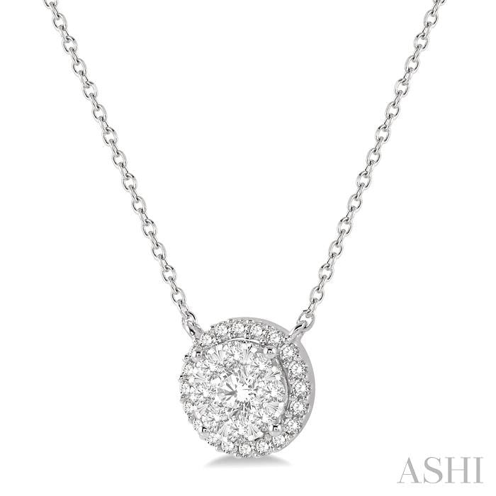 1/2 Ctw Circular Round Cut Diamond Shine Bright Pendant With Chain in 14K White Gold