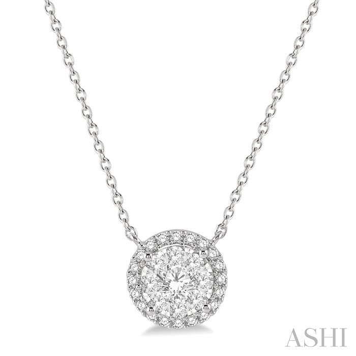 1/2 Ctw Circular Round Cut Diamond Shine Bright Pendant With Chain in 14K White Gold