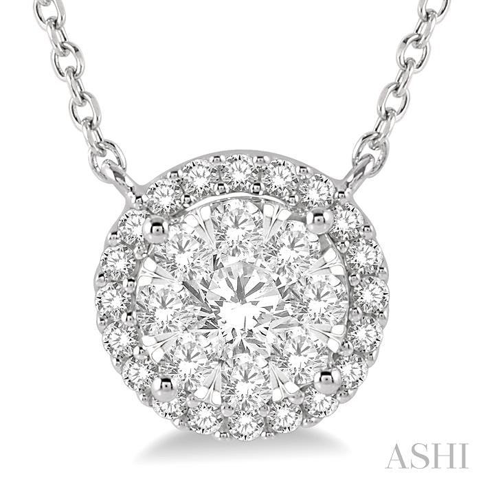 1/2 Ctw Circular Round Cut Diamond Shine Bright Pendant With Chain in 14K White Gold
