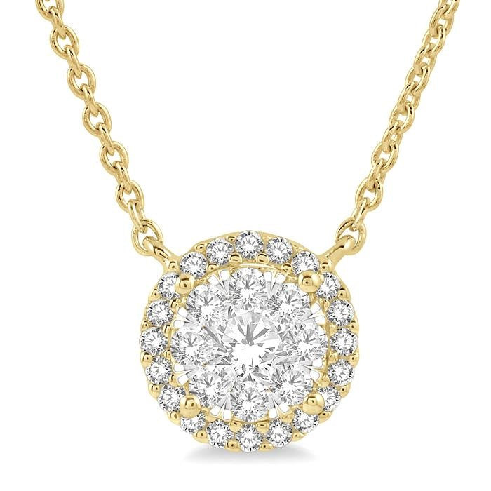 1/3 Ctw Circular Round Cut Diamond Shine Bright Pendant With Chain in 14K Yellow and White Gold