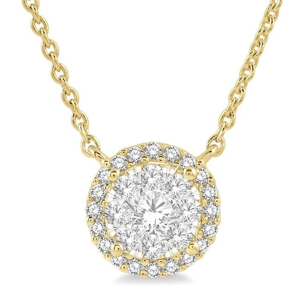 1/3 Ctw Circular Round Cut Diamond Shine Bright Pendant With Chain in 14K Yellow and White Gold