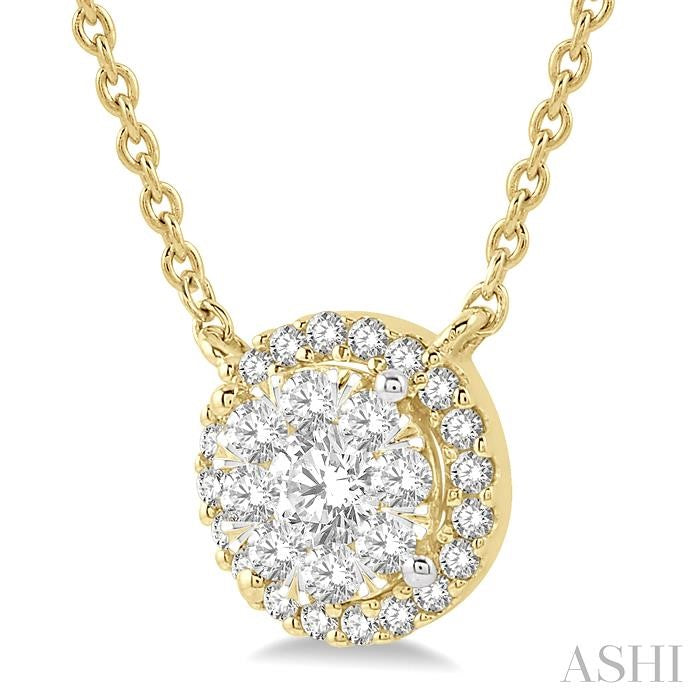 1/3 Ctw Circular Round Cut Diamond Shine Bright Pendant With Chain in 14K Yellow and White Gold