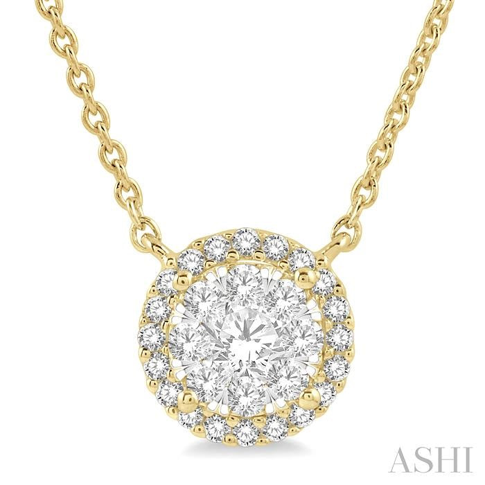 1/3 Ctw Circular Round Cut Diamond Shine Bright Pendant With Chain in 14K Yellow and White Gold