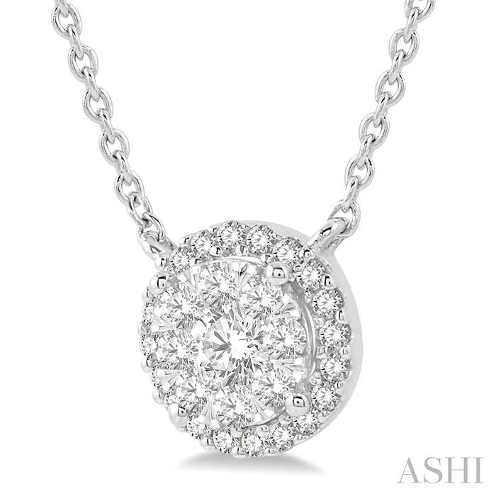 1/3 Ctw Circular Round Cut Diamond Shine Bright Pendant With Chain in 14K White Gold
