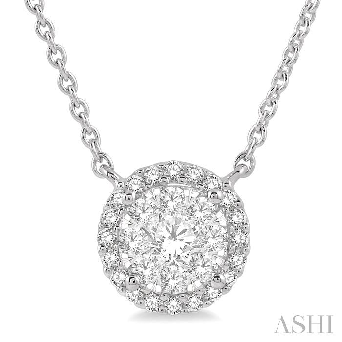 1/3 Ctw Circular Round Cut Diamond Shine Bright Pendant With Chain in 14K White Gold