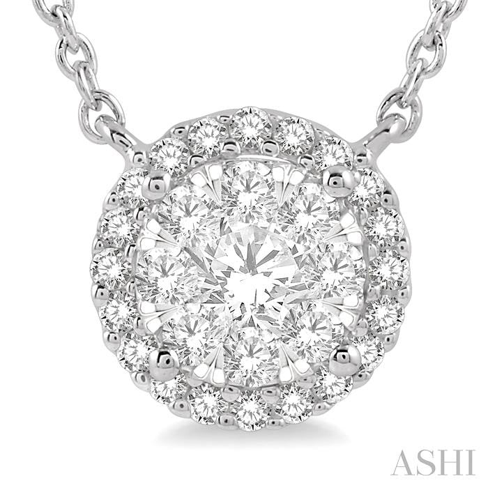 1/3 Ctw Circular Round Cut Diamond Shine Bright Pendant With Chain in 14K White Gold