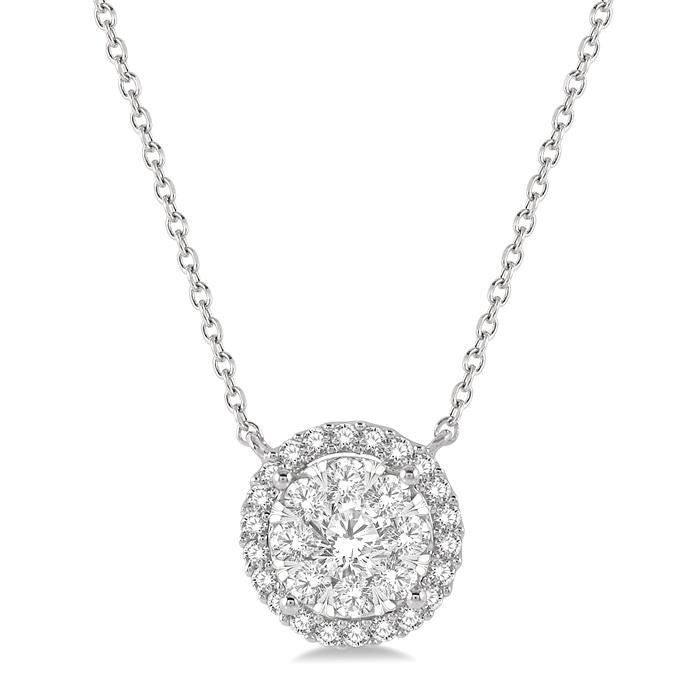 3/4 Ctw Circular Round Cut Diamond Shine Bright Pendant With Chain in 14K White Gold