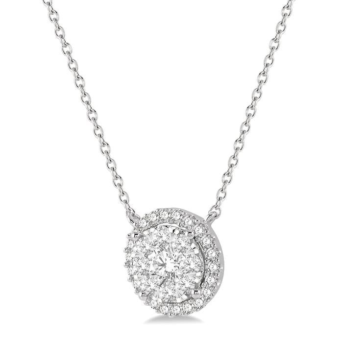 3/4 Ctw Circular Round Cut Diamond Shine Bright Pendant With Chain in 14K White Gold