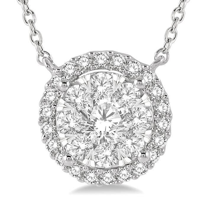3/4 Ctw Circular Round Cut Diamond Shine Bright Pendant With Chain in 14K White Gold