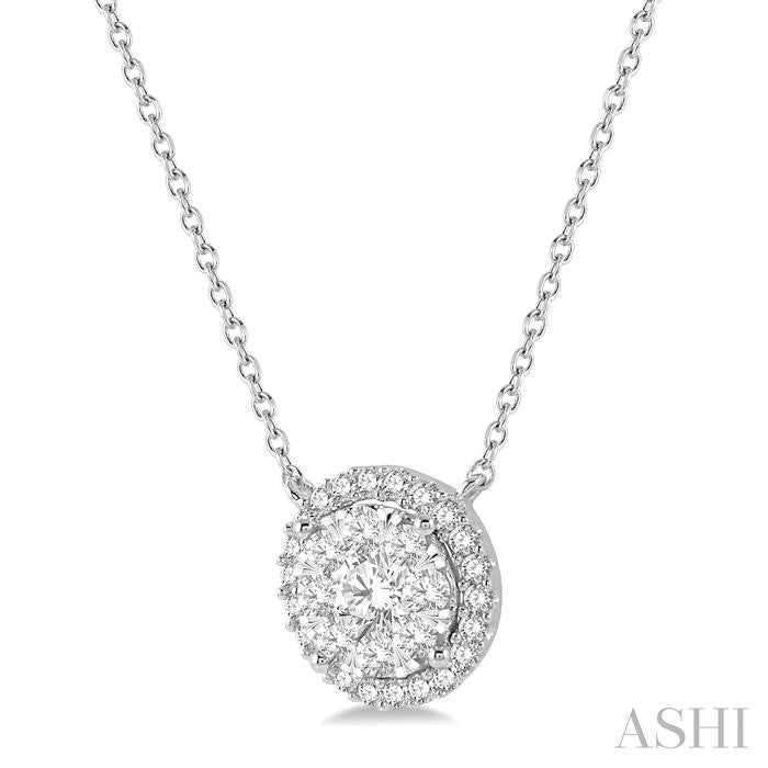 3/4 Ctw Circular Round Cut Diamond Shine Bright Pendant With Chain in 14K White Gold