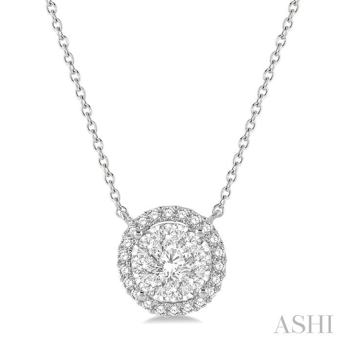 3/4 Ctw Circular Round Cut Diamond Shine Bright Pendant With Chain in 14K White Gold